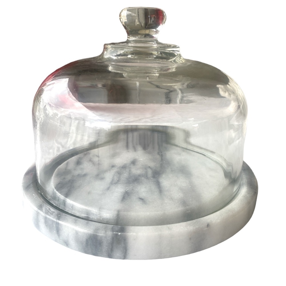 Marble Glass Dome Cheese Tray vintage
